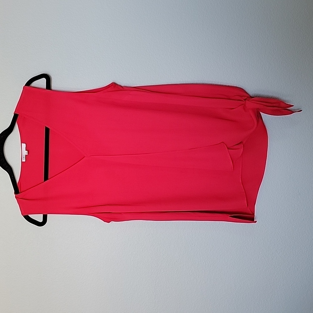 DR2 Feminine Office Red Convertible Sleeveless Ruffle Front Blouse Top Large